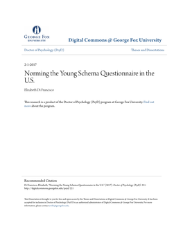 Norming the Young Schema Questionnaire in the U.S. Elizabeth Di Francisco