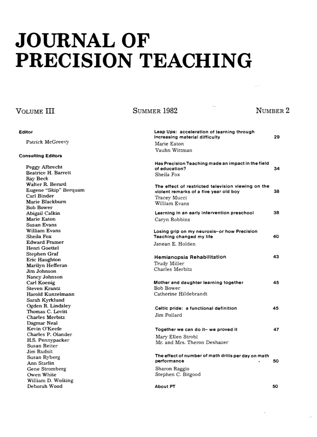 Journal of Precision Teaching Volume 3 Number 2