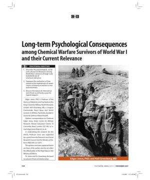 Long-Term Psychological Consequences Among Chemical Warfare Survivors of World War I and Their Current Relevance