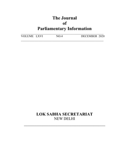 The Journal of Parliamentary Information ______VOLUME LXVI NO.4 DECEMBER 2020 ______