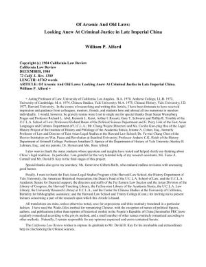 Looking Anew at Criminal Justice in Late Imperial China William P. Alford