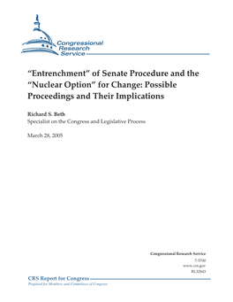 "Entrenchment" of Senate Procedure and the "Nuclear Option" For
