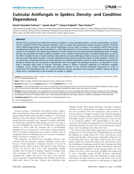 Cuticular Antifungals in Spiders: Density- and Condition Dependence