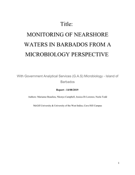Monitoring of Nearshore Waters in Barbados from a Microbiology
