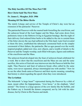 The Holy Sacrifice of the Mass Part VIII How Christ Said the First Mass Fr