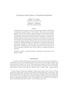 A Memory-Based Theory of Emotional Disorders