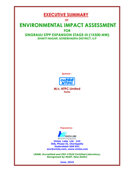 Environmental Impact Assessment for Singrauli Stpp Expansion Stage-Iii (1X500 Mw ) Shakti Nagar, Sonebhadra District, U.P