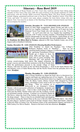 Itinerary - Rose Bowl 2019 the Tournament of Roses Parade Is a New Year's Day Tradition and Has Been Taking Place Annually on New Year’S Day Since 1890