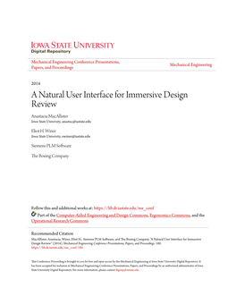 A Natural User Interface for Immersive Design Review Anastacia Macallister Iowa State University, Anastac@Iastate.Edu