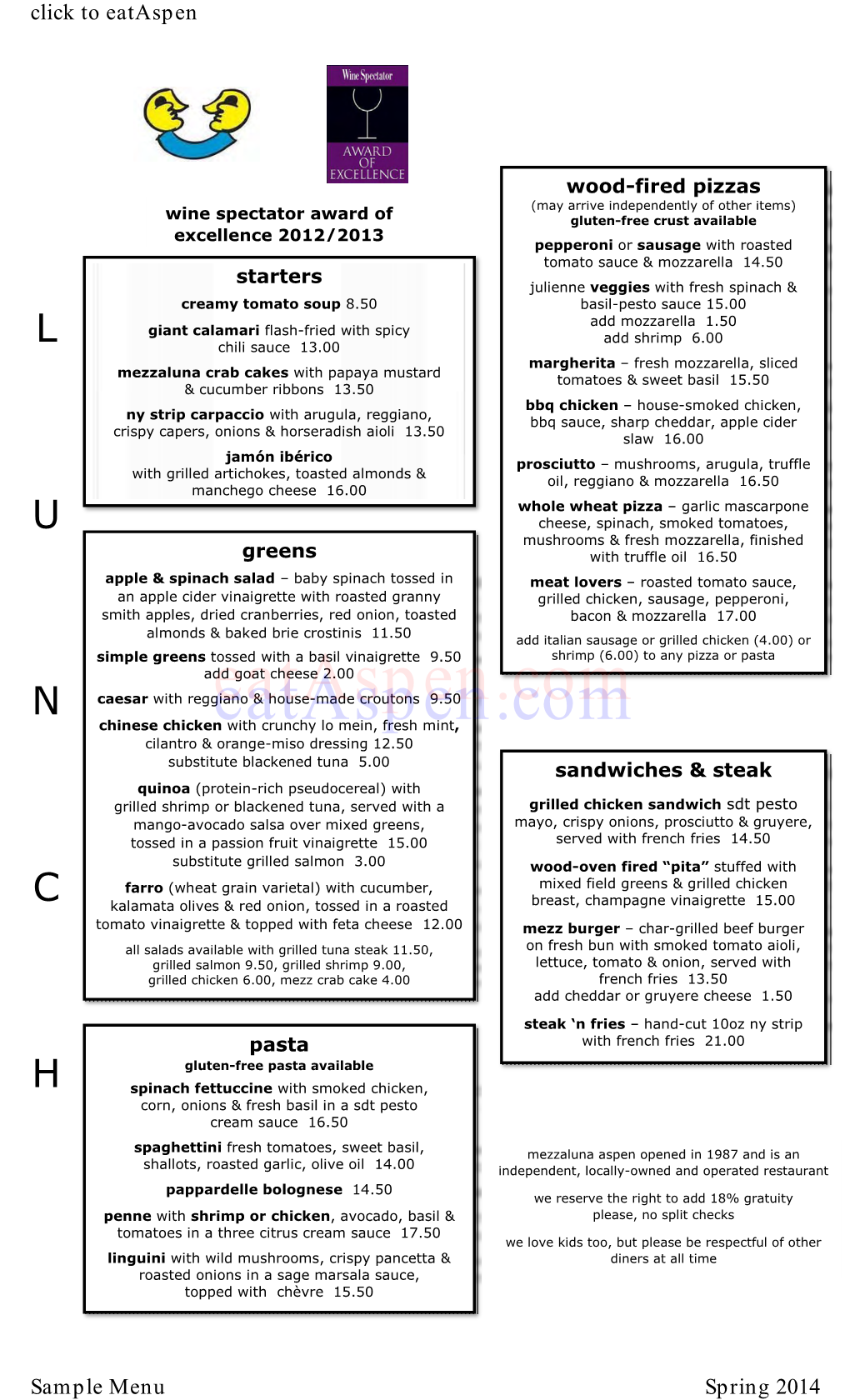 Mezzaluna Lucnh Menu