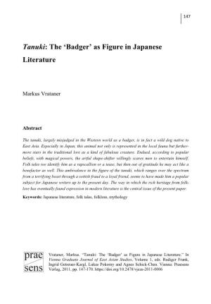 Tanuki: the 'Badger' As Figure in Japanese Literature