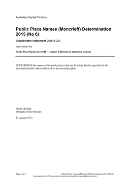 Moncrieff) Determination 2015 (No 6)