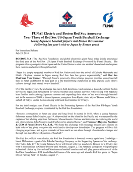 FUNAI Electric and Boston Red Sox Announce Year Three of Red Sox