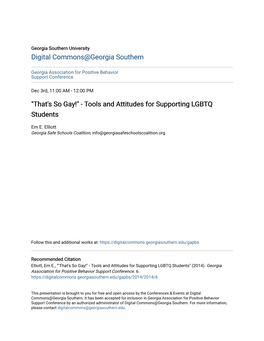 "That's So Gay!" - Tools and Attitudes for Supporting LGBTQ Students