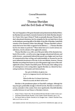 Thomas Sheridan and the Evil Ends of Writing