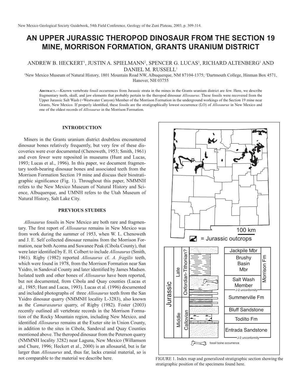 An Upper Jurassic Theropod Dinosaur from the Section 19 Mine, Morrison Formation, Grants Uranium District