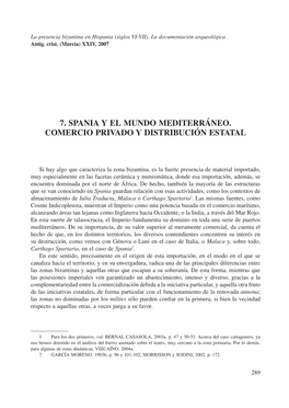 7. Spania Y El Mundo Mediterráneo. Comercio Privado Y Distribución Estatal