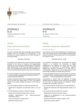 House of Commons Canada / Journaux No