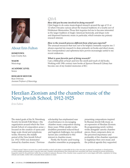 Herzlian Zionism and the Chamber Music of the New Jewish School, 1912-1925 Erin Fulton