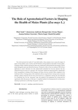 The Role of Agrotechnical Factors in Shaping the Health of Maize Plants (Zea Mays L.)