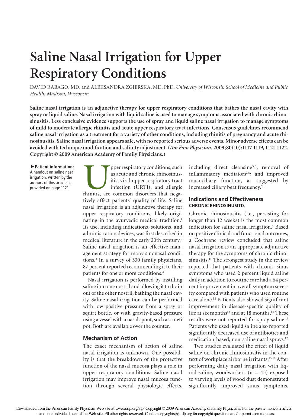 Saline Nasal Irrigation for Upper Respiratory Conditions