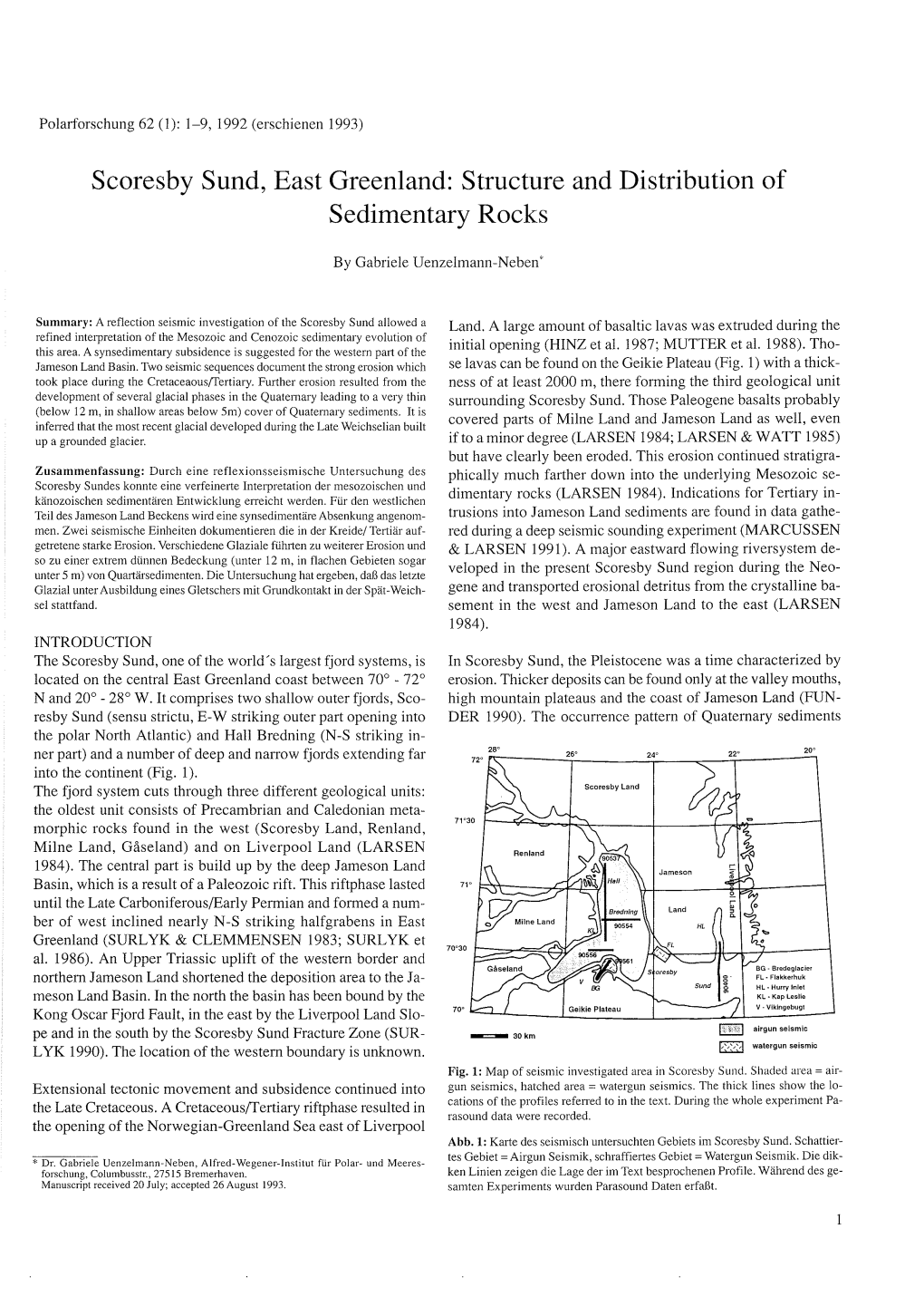 Scoresby Sund, East Greenland: Structure and Distribution of Sedimentary Rocks