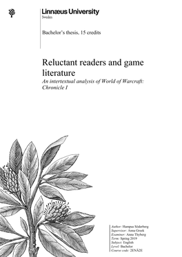 Reluctant Readers and Game Literature an Intertextual Analysis of World of Warcraft: Chronicle I