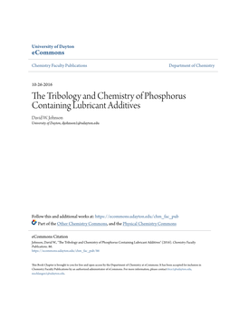 The Tribology and Chemistry of Phosphorus Containing Lubricant Additives