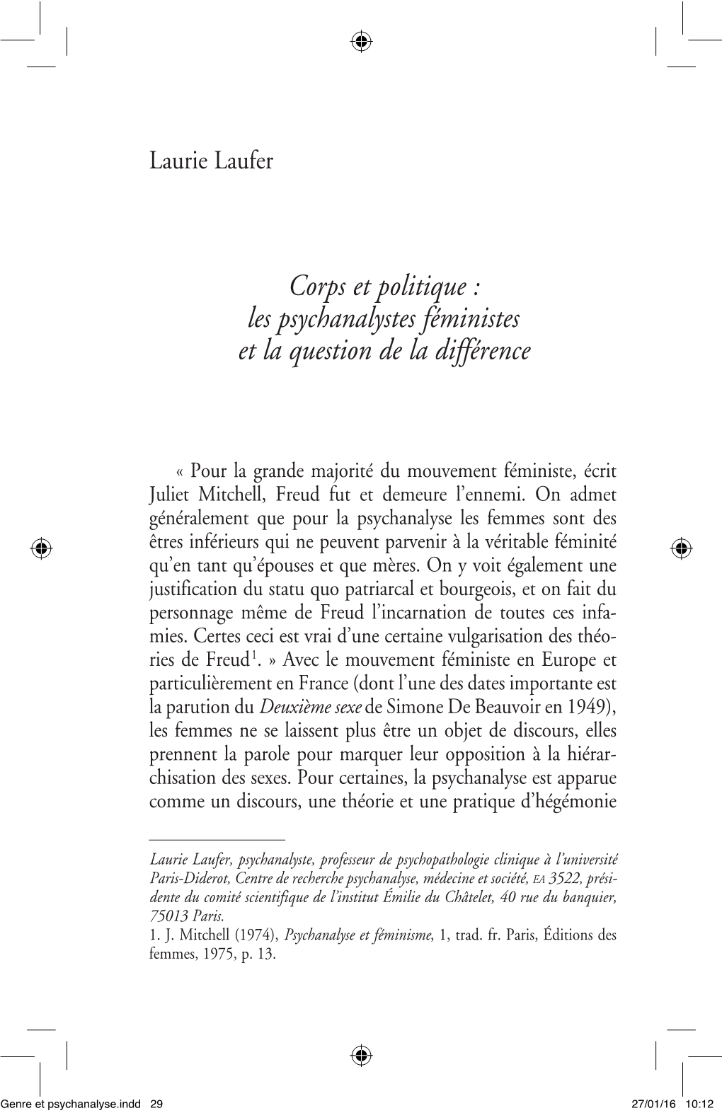 Les Psychanalystes Féministes… Et La Question De La Différence