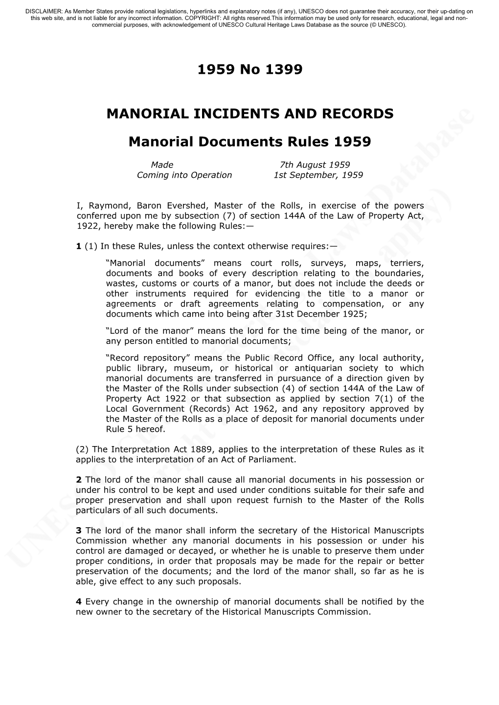 Manorial Documents Rules 1959