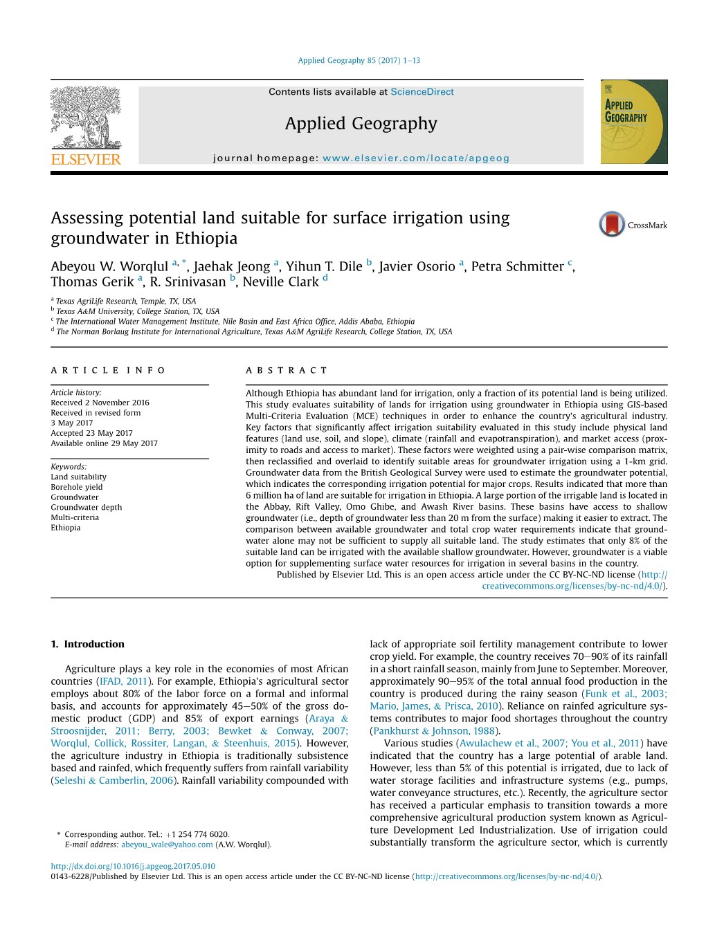 Assessing Potential Land Suitable for Surface Irrigation Using Groundwater in Ethiopia