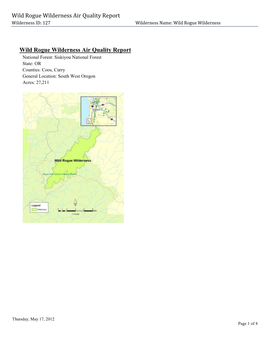 Wild Rogue Wilderness Air Quality Report, 2012