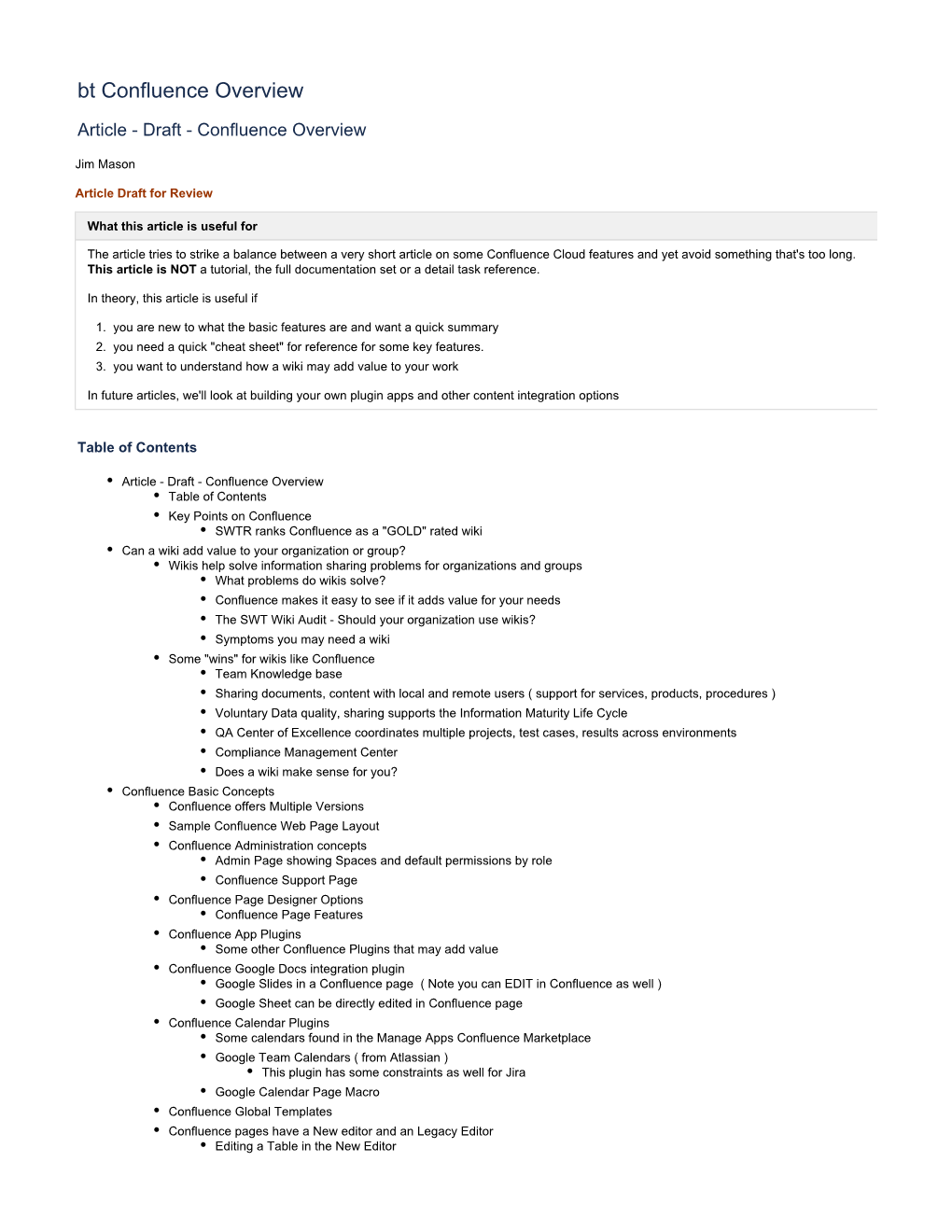 Bt Confluence Overview