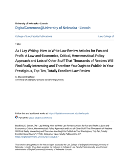 As I Lay Writing: How to Write Law Review Articles for Fun and Profit: A