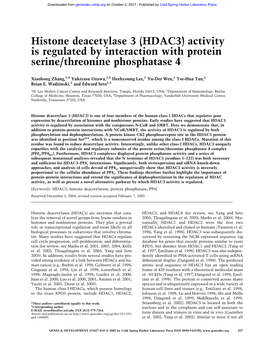 (HDAC3) Activity Is Regulated by Interaction with Protein Serine/Threonine Phosphatase 4