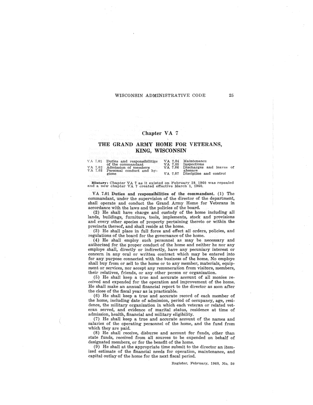 Chapter VA 7 the GRAND ARMY HOME for VETERANS, KING, WISCONSIN
