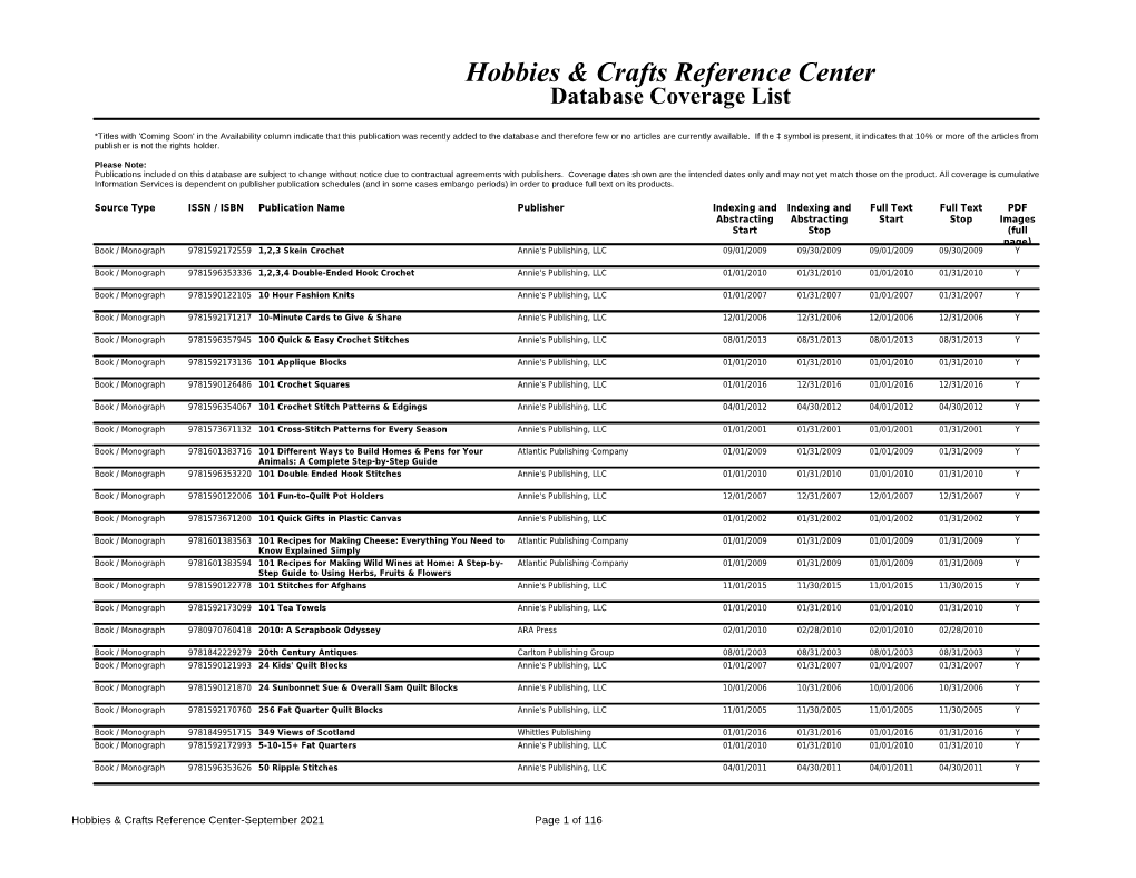 Hobbies & Crafts Reference Center