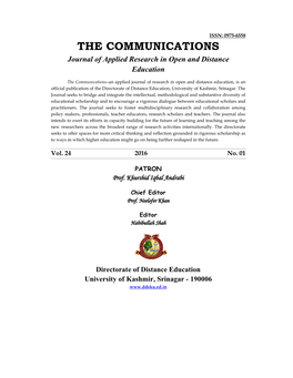 THE COMMUNICATIONS Journal of Applied Research in Open and Distance Education