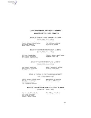 Congressional Advisory Boards Commissions, and Groups
