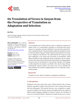 On Translation of Verses in Sanyan from the Perspective of Translation As Adaptation and Selection