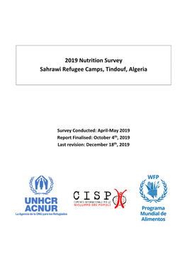 2019 Nutrition Survey Sahrawi Refugee Camps, Tindouf, Algeria