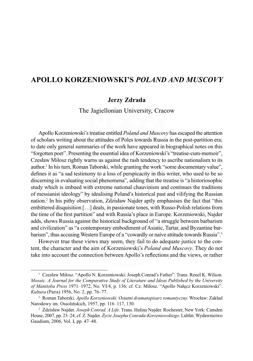 Apollo Korzeniowski's Poland and Muscovy