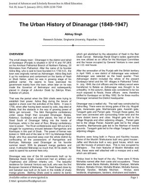 The Urban History of Dinanagar (1849-1947)