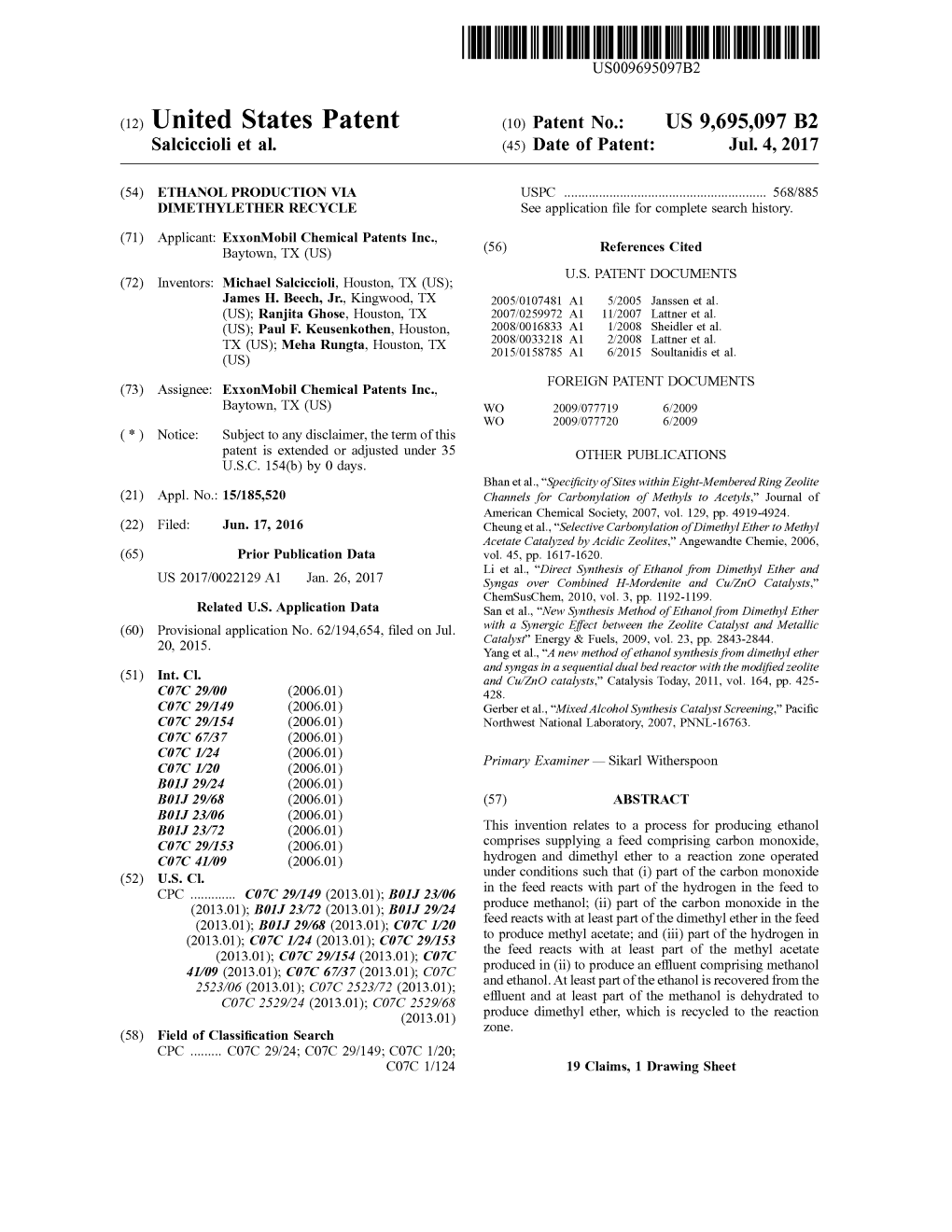 (12) United States Patent (10) Patent No.: US 9,695,097 B2 Salciccioli Et Al