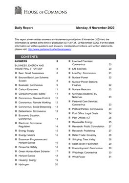 Daily Report Monday, 9 November 2020 CONTENTS