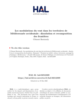 Les Modulations Du Vent Dans Les Territoires De Méditerranée Occidentale : Dissolution Et Recomposition Des Frontières Clément Barniaudy