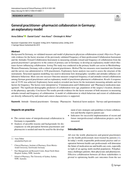 General Practitioner–Pharmacist Collaboration in Germany: an Explanatory Model
