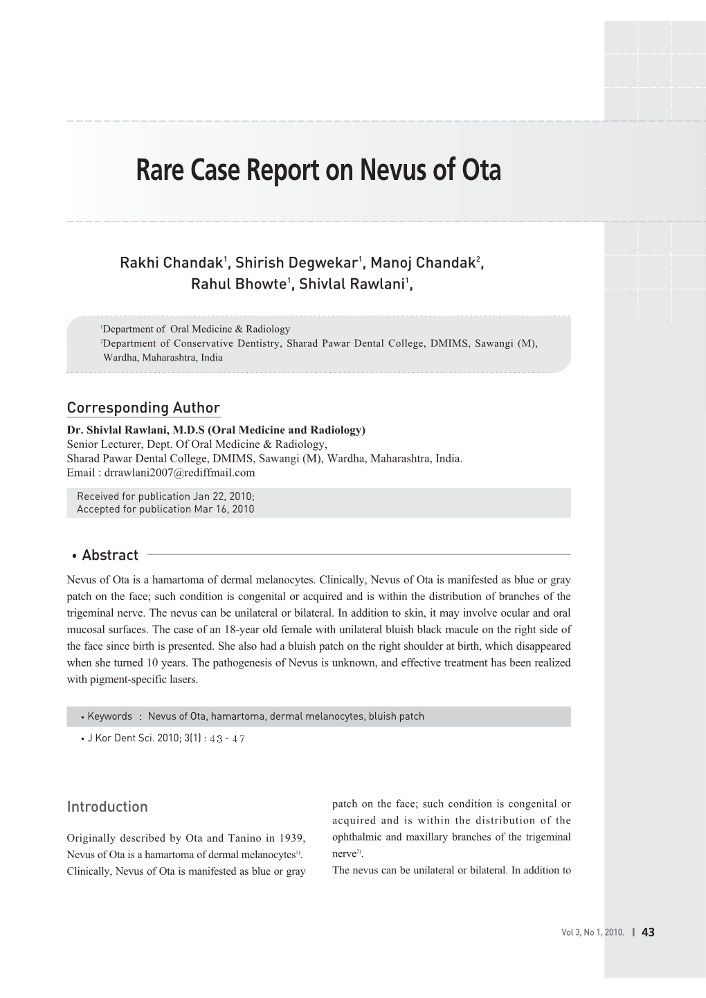 Rare Case Report on Nevus of Ota