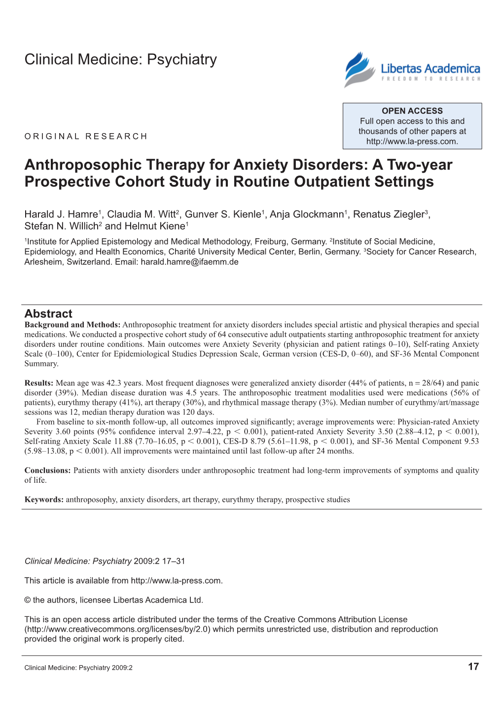 Psychiatry Anthroposophic Therapy for Anxiety Disorders