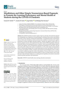 Mindfulness and Other Simple Neuroscience-Based Proposals to Promote the Learning Performance and Mental Health of Students During the COVID-19 Pandemic